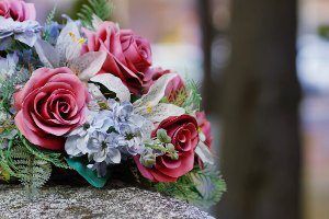 pink flowers on grave
